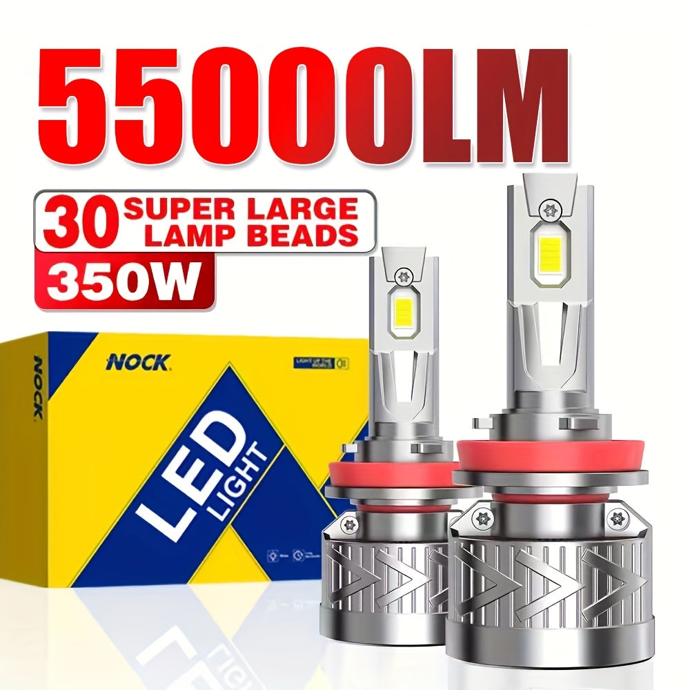 2 Super Bright LED Car Headlight Bulbs, Compatible with H8 H1-D013 H4/H7/9005/H4/9003/HB2/H11/H18/H16, 55000 Lumens 350W 1000% Brightness, Aluminum Housing, 12V