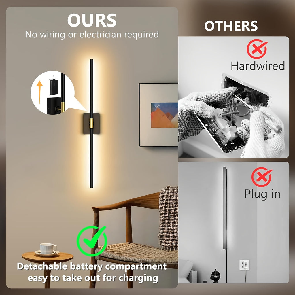 Removable Rechargeable Battery Powered, 31.5-Inch Wireless Wall Light, 360° Adjustable Lighting Angle: Features Include 4 Color Temperatures, Infinite Dimming, Touch and Remote Control Options