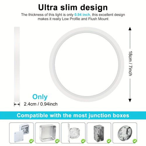 1/3/6-Pack 7-Inch LED Recessed Ceiling Light, 3000K/4000K/6500K 3 Color Temperature Adjustable, Ultra-Thin Panel Light Suitable for Bathroom, Kitchen, Laundry Room, Hallway - 1600 Lumens