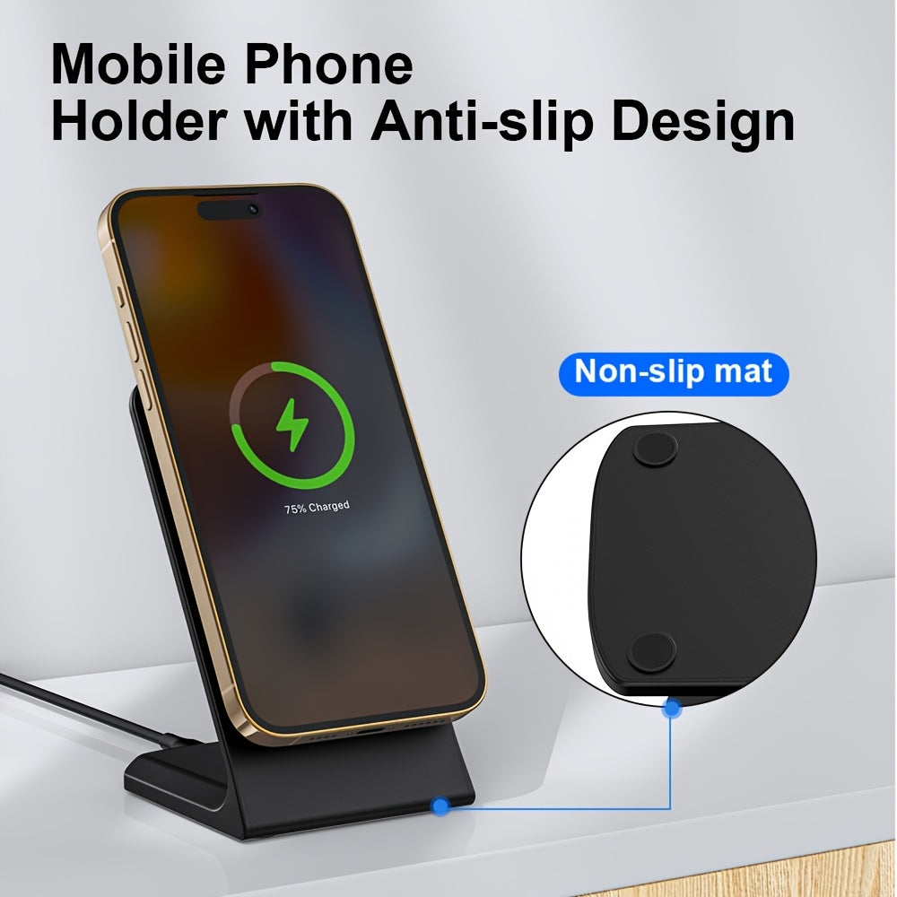 GYUAN 15W Fast Magnetic Charging Station for iPhone 12 Mini, 13, 14 Plus, 15, 16 Pro Max & AirPods 4, 3 Pro 2 - Wireless Desktop Charger with USB-C Input, Green LED Indicator, 2-in-1 Stand, iPhone Charging Station | Modern Charging Station | Sleek Chargin