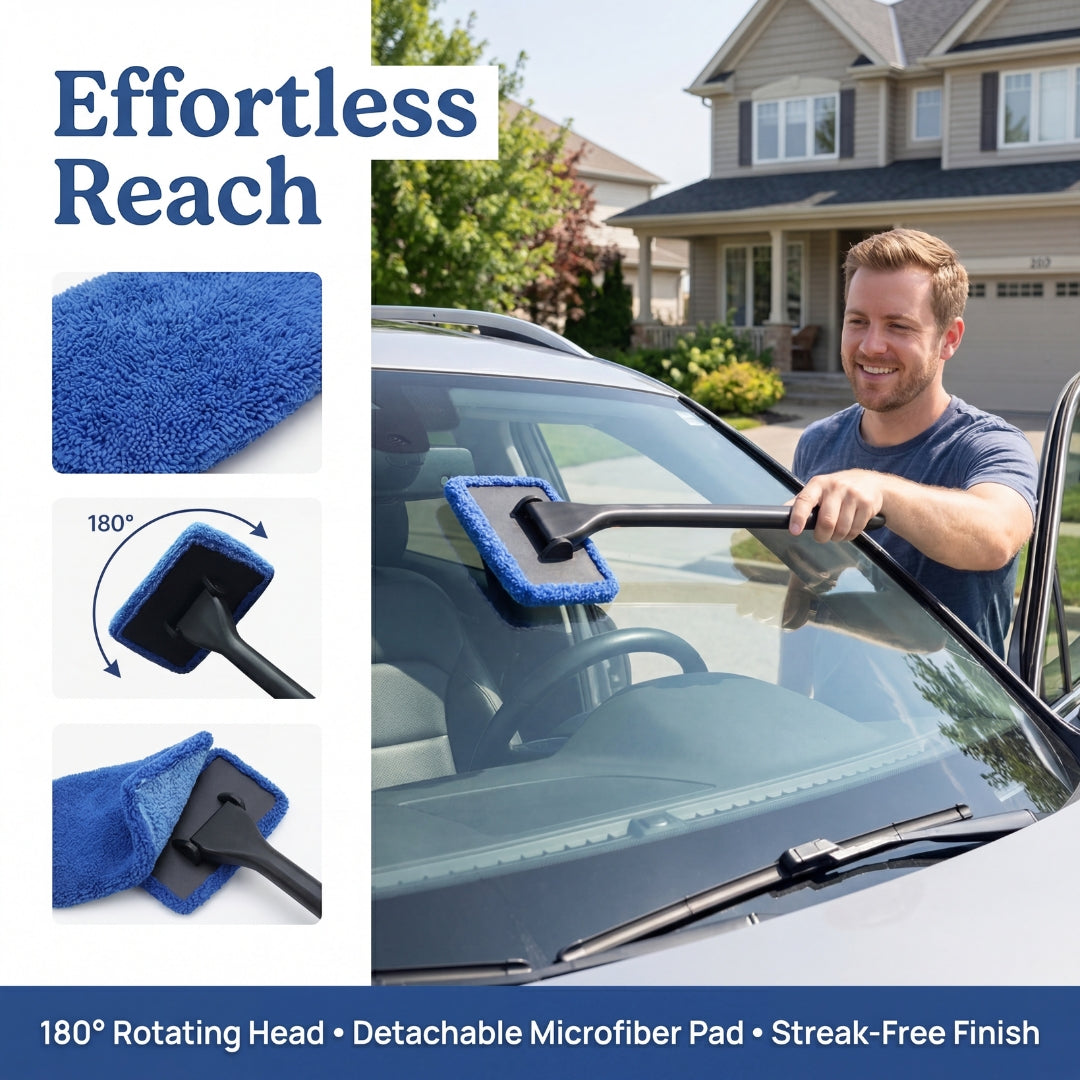 Car Windshield Cleaning Brush Anti-Fog Squeegee, 1 Handle with 3 Cloth Pads Window Cleaning Tool, Suitable for Car Glass, Bathroom Mirrors, Household Use