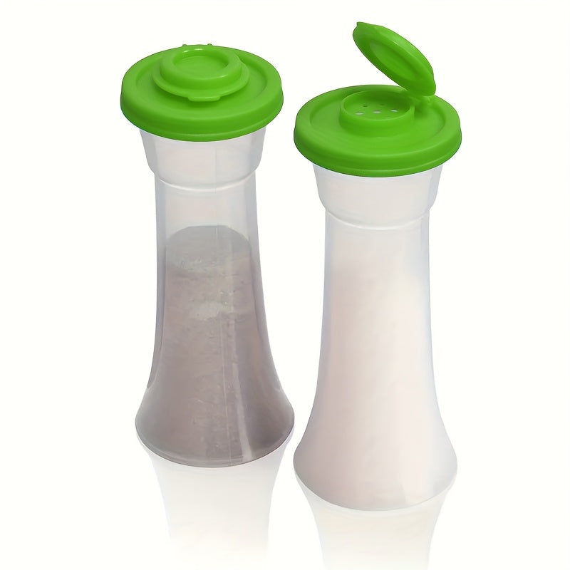 2 Extra-Large Salt & Pepper Shakers, Moisture-Proof Salt Collector – Perfect for Camping, Picnic, Outdoor Kitchen, Lunch Box, Travel – Clear Spice Jars with Red Lids – Plastic Airtight Spice Dispensers, BBQ Seasoning Shakers, Powder Dispensers
