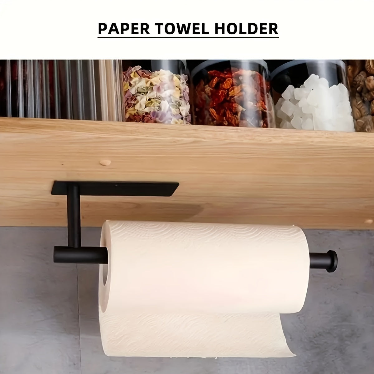 1pc No-Drill Self-Adhesive Wall Mount Paper Towel Holder - Stainless Steel Kitchen & Bathroom Organizer for Roll Paper, Cling Wrap, Towels & Utensils, Modern Space-Saving Design, Drill-Free Install, Sleek Metal Finish, Easy Setup