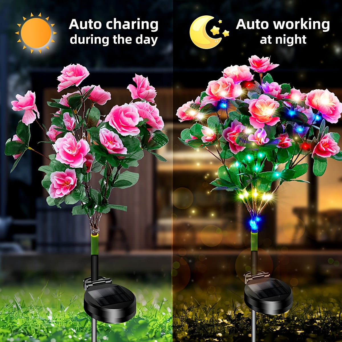 4-Piece Azalea Color Light, Solar Courtyard Light, Mixed Azalea Colors | Outdoor Waterproof Lawn Light | Outdoor Garden Ambient Light | For Courtyard, Lawn, Garden Decoration