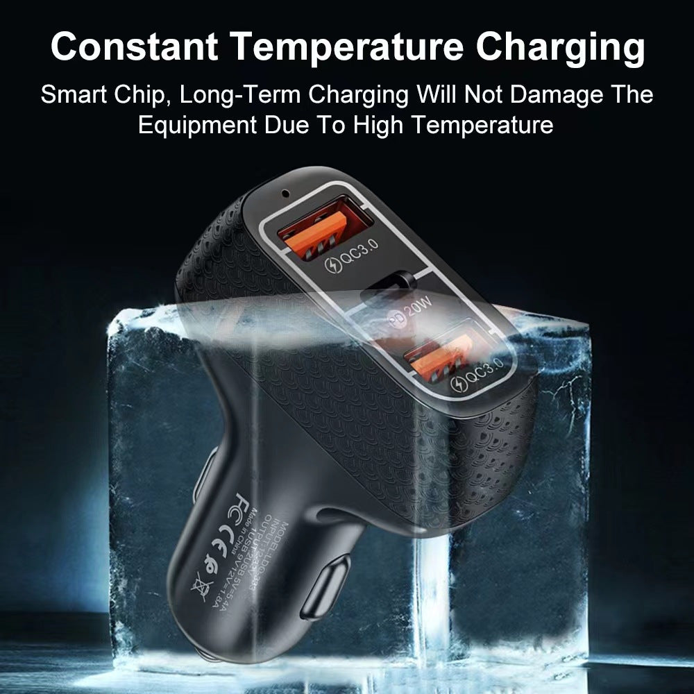 High-Speed 3-Port Car Charger with USB & Type-C Ports, Quick Charge 3.0 Compatible, 12V-24V Input, Female to Male Adapter for iPhone, Xiaomi, Samsung - Ideal for Smartphones & Tablets, Charger for Ca