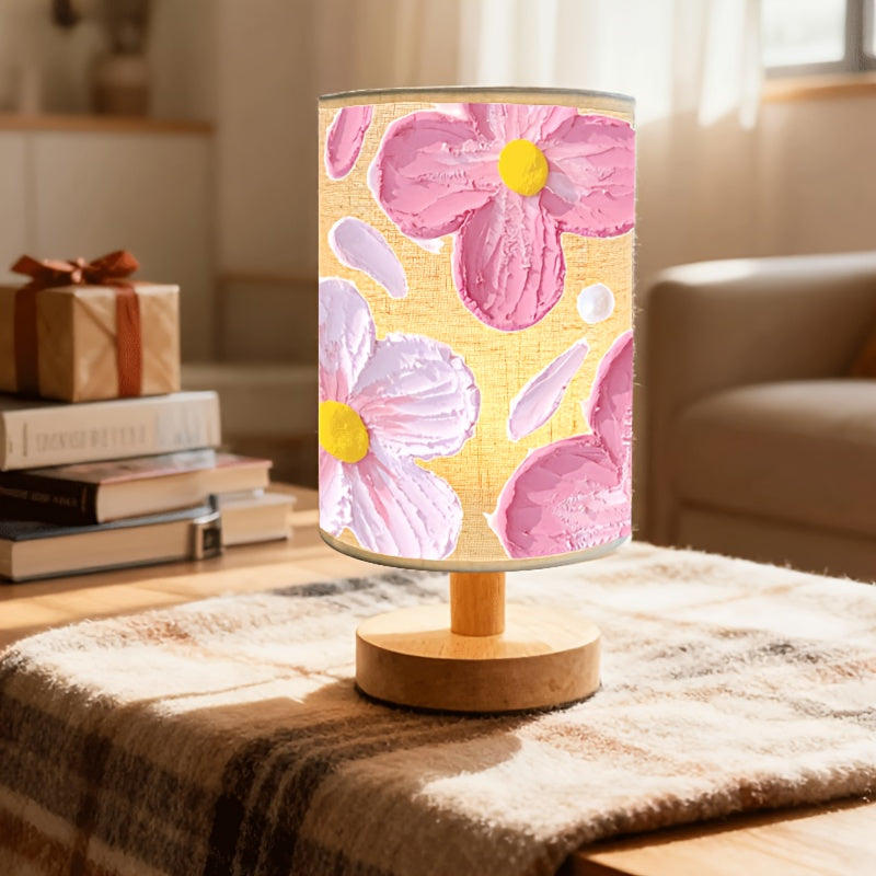 Dreamy floral background print ambiance bedroom table lamp with pink falling petals, suitable for living room and dining table lighting, indoor table lamp with lampshade, decorative lighting piece, perfect as a gift for Thanksgiving
