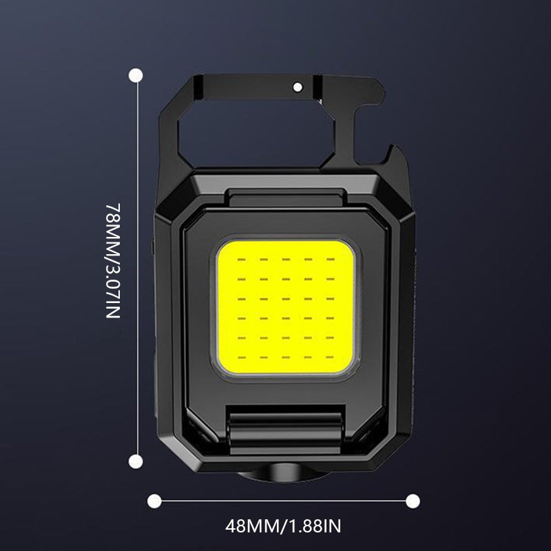 Mini Keychain Flashlight COB Work Light USB Rechargeable Light Strip 90° Foldable Side Light Super Bright Portable Lantern