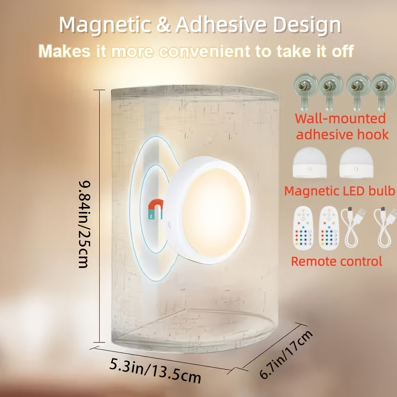 2只装 2000毫安时可充电电池室内亚麻灯罩无线壁灯，配备USB充电线和遥控器，可调光、定时功能，提供3种色温和16种RGB动态模式，适用于卧室、书房、客厅等场所