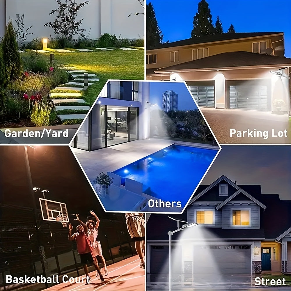 Upgraded Solar LED Street Light with Remote Control, Dusk-to-Dawn Automatic Illumination, Polished Metal Surface, Glass Lampshade, Commercial Wall-Mounted Outdoor Light, Commercial Street Light, Modern Outdoor Light, Energy Saving LED IP65  fr