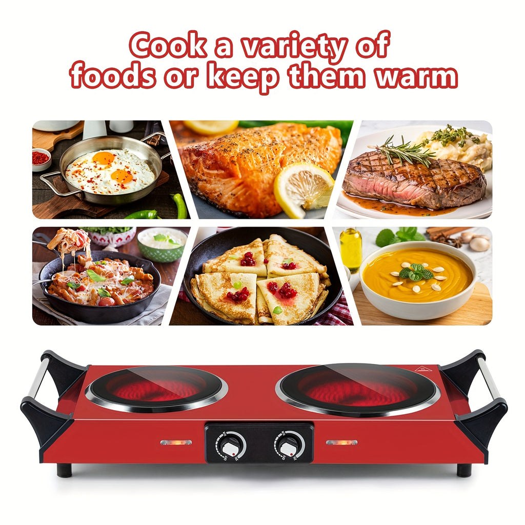 1800W Double Burner Electric Stove with Infrared Ceramic Cooktop, Dual Independent Controls & Cool-Touch Handles – A Portable Hot Plate for Home, Dorm, Camping & RV, Featuring Rapid Heating & Easy-Clean Surface