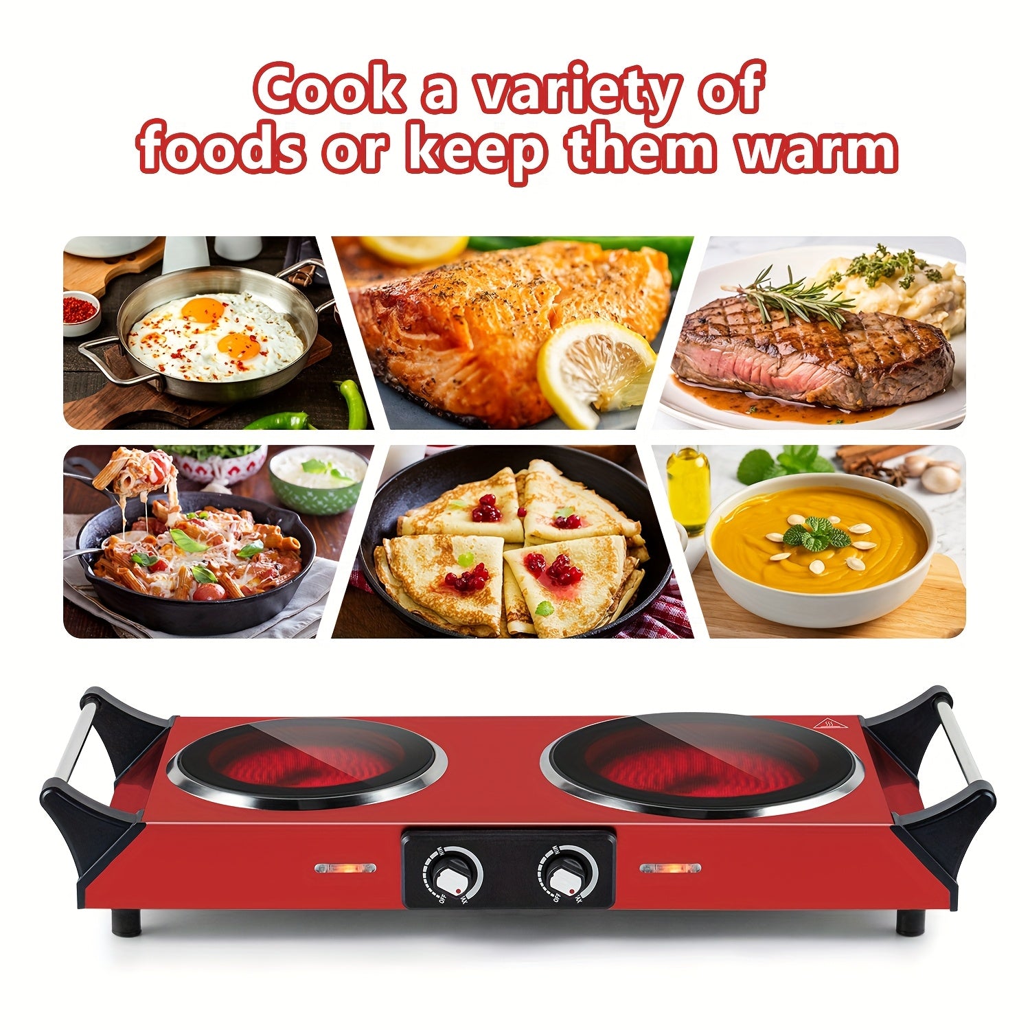 1800W Double Burner Electric Stove with Infrared Ceramic Cooktop, Dual Independent Controls & Cool-Touch Handles – A Portable Hot Plate for Home, Dorm, Camping & RV, Featuring Rapid Heating & Easy-Clean Surface