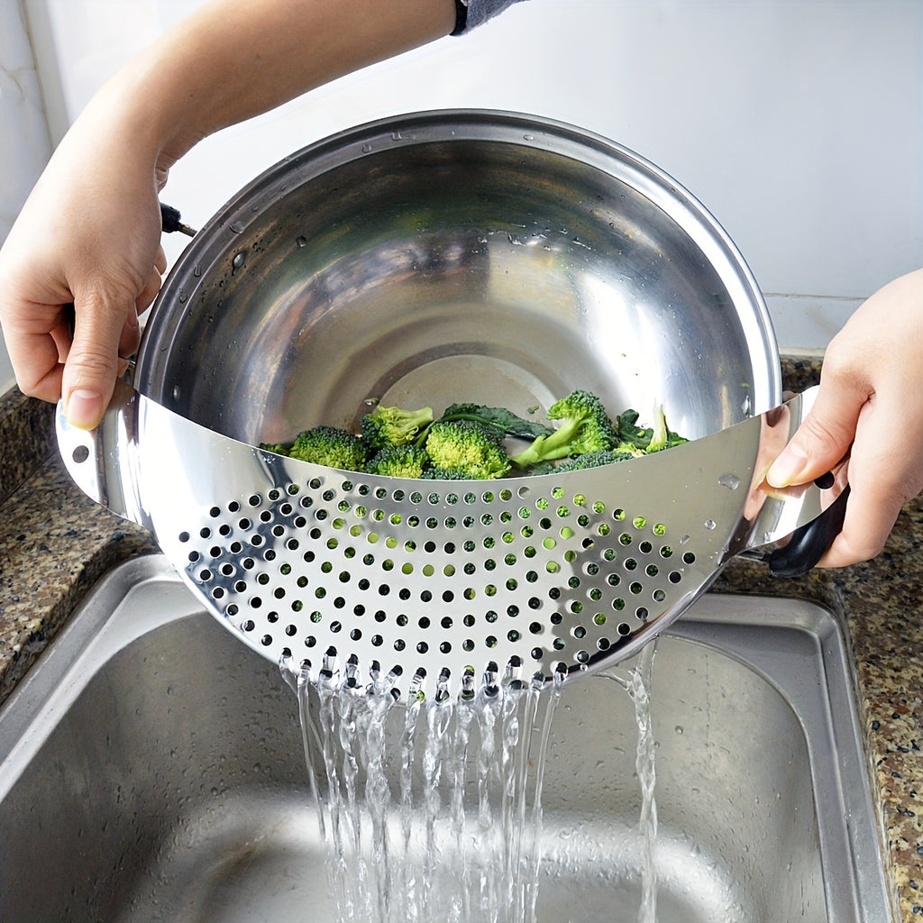 Stainless Steel Kitchen Filter with Handle, Food Safe Vegetable Washing Colander, Durable Design Convenient Kitchen Sink Drain Strainer, Fashion Kitchen Gadget