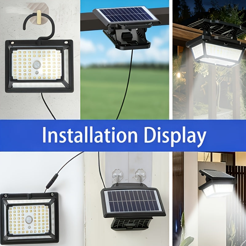 Commercial Street Solar Split Wall Light, 190LED Solar Floodlight with Hook and Separate Solar Panel, with Clip for Easy Installation, with Motion Sensor, IP65 Outdoor Courtyard Light, Perfect for Garden, Corridor, Indoor & Outdoor, Street, Deck