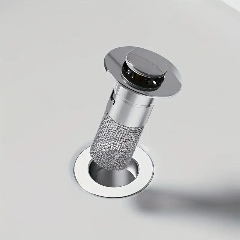 Stainless Steel Pop-Up Sink Drainer - With Filter Strainer, Clog-Proof & Odor-Proof, Bathroom Basin Pop-Up Core, Universal Push-Type Drain Stopper