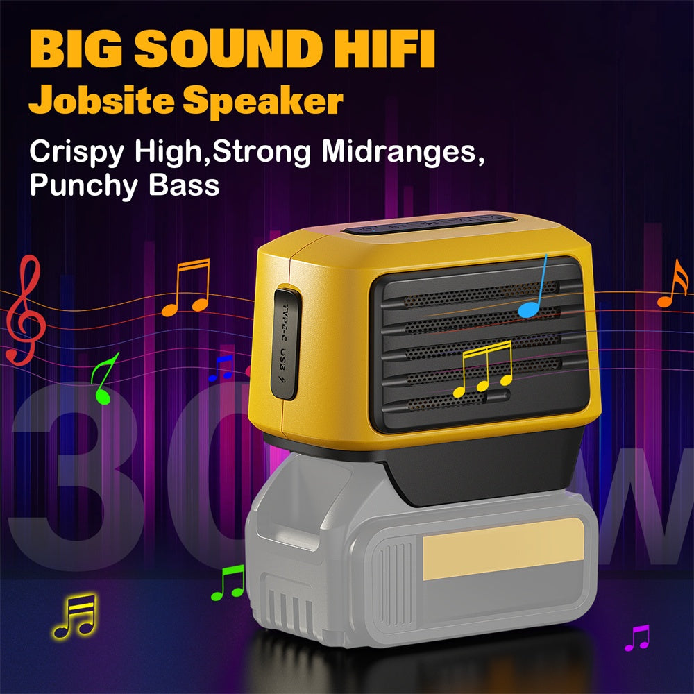 SurgeSonic 大音量 HiFi 工地扬声器，适用于 DeWALT 18V 和 20V Max 电池 - 便携式高保真立体声音响，带 USB-A/C 充电、PD20W、低音、无线连接、应急灯，非常适合车库工作、建筑、户外派对、节日礼物（不含电池）、Hi-Fi 便携式盒子