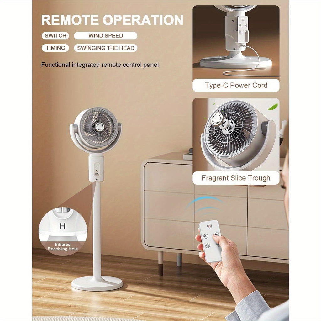 Bedroom Standing Fan With Air Circulation Function, 90° & 180° Oscillation, 5 Speed Settings, Multi-functional Design For Base And Desktop Use, Adjustable Height 15 Inch 23.6 Inch 32.3 Inch