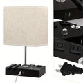 Dimmable table lamp bedroom dual USB port bedside lamp for nightstand counter lamp with charging station, 2 power outlets, fabric lampshade, LED bulb