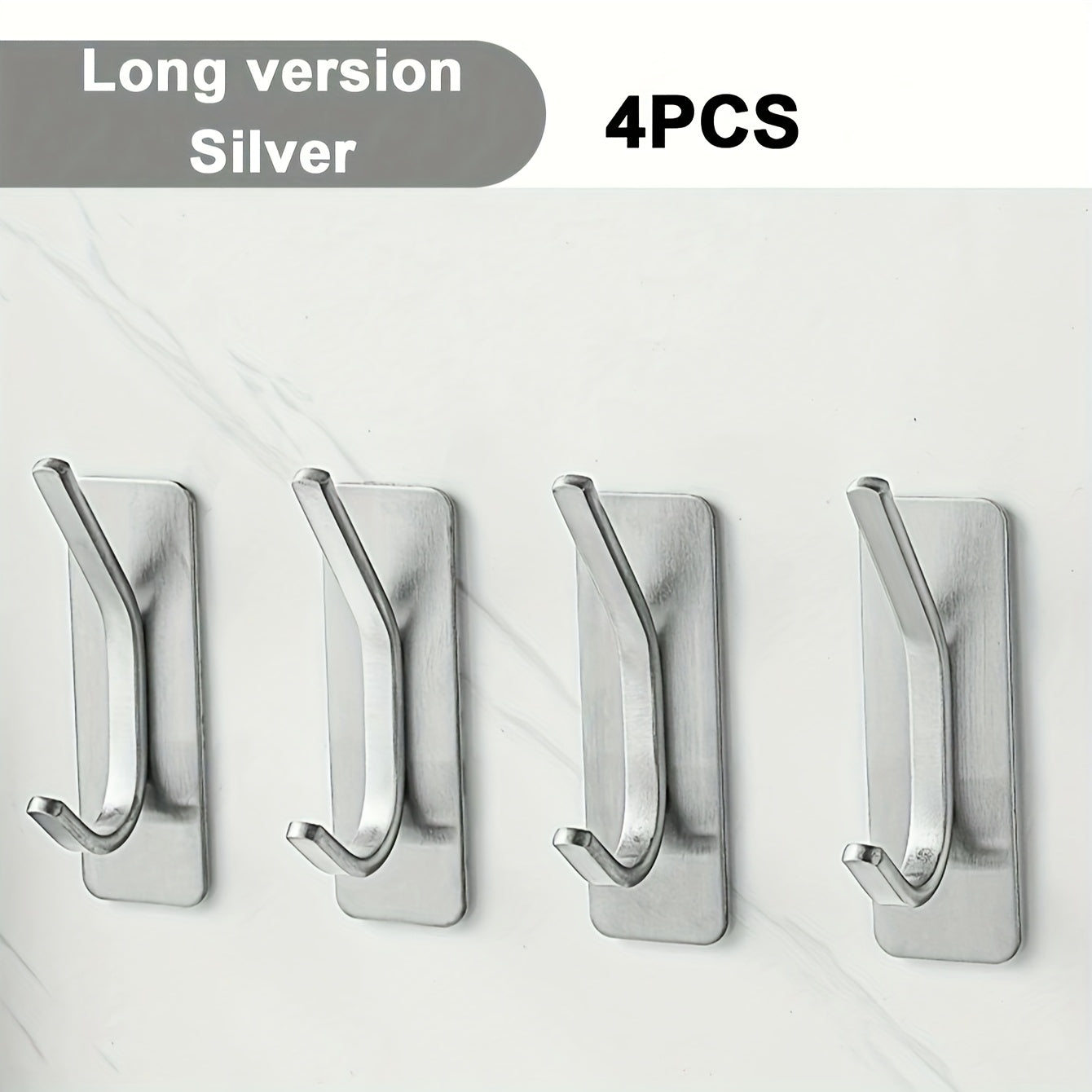 2 or 4 Pack No-Drill Adhesive Hooks - Stainless Steel for Clothes, Towels, Robes, Hats, Keys - Bathroom, Toilet, Bedroom, Dorm, Kitchen, Garage Storage