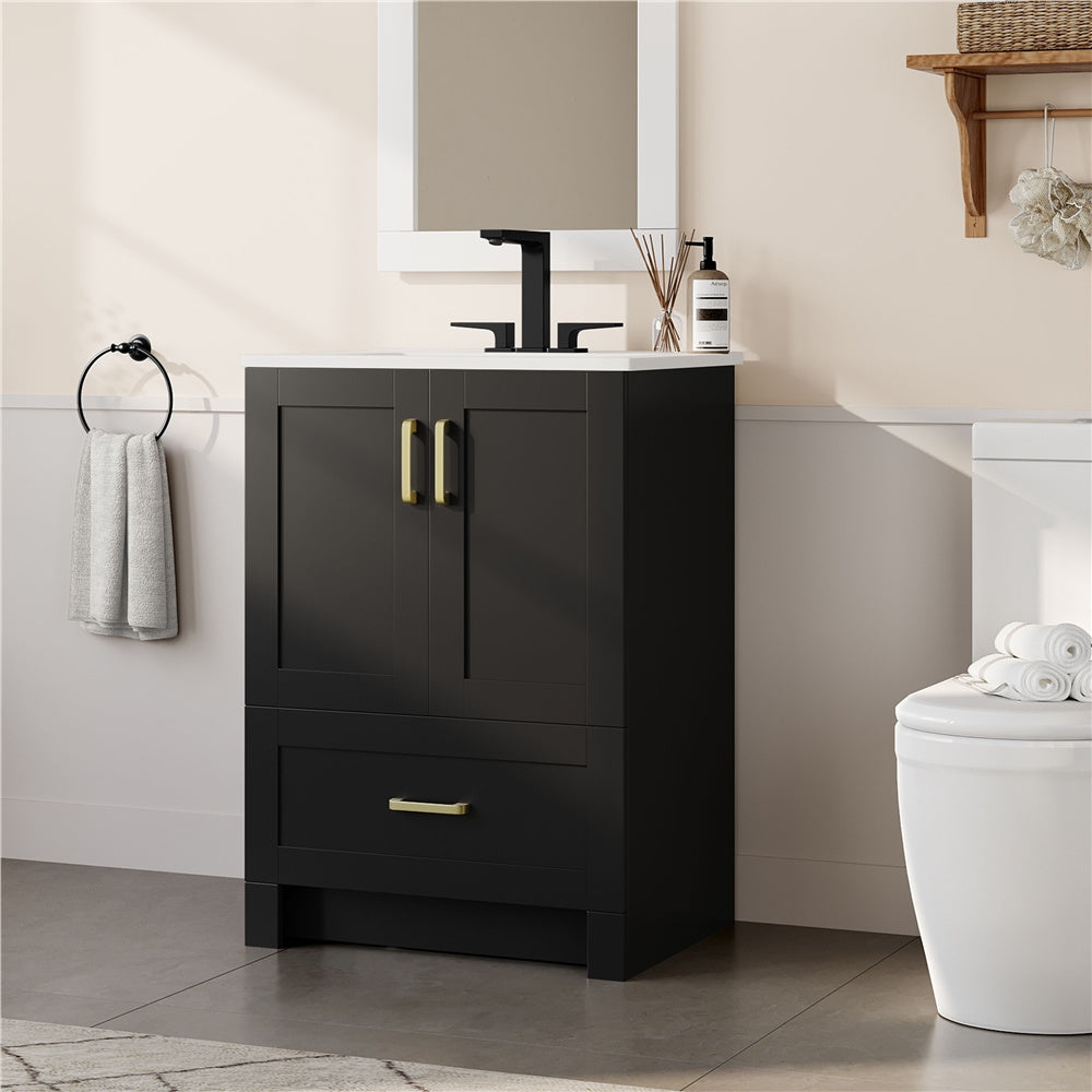 Costoffs Freestanding Bathroom Vanity with Ceramic Sink - 2-Door Base Cabinet with Drawers, Modern Bathroom Storage Combo Set, Home Furniture