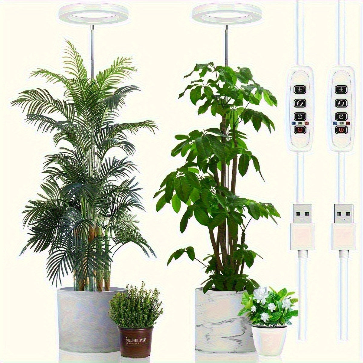 VVIA可调光全光谱LED植物生长灯 - USB供电可调节/户外植物灯，适用于室内植物、幼苗、温室、阳台花园 - 便携式插电式光合促进灯（无需农药）