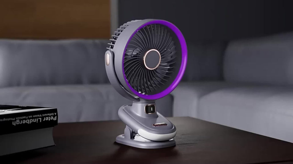 New Silent Clip-on Fan with Night Light, 5 Speed Levels, Dual Lithium Batteries for Ultra-Long Runtime, Standable/Clipable/Hangable, Bi-Directional Rotation, Timer & LED Display, Clip-on/Wall-Mounted/Desktop Air Circulator
