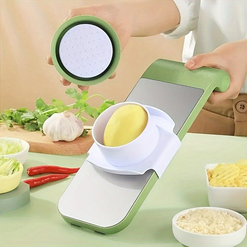 7Pcs Stainless Steel Multi-functional Vegetable Slicer and Grater Set, Interchangeable Blades, Manual Kitchen Gadget Kit, Ideal for Potato, Carrot, Cucumber
