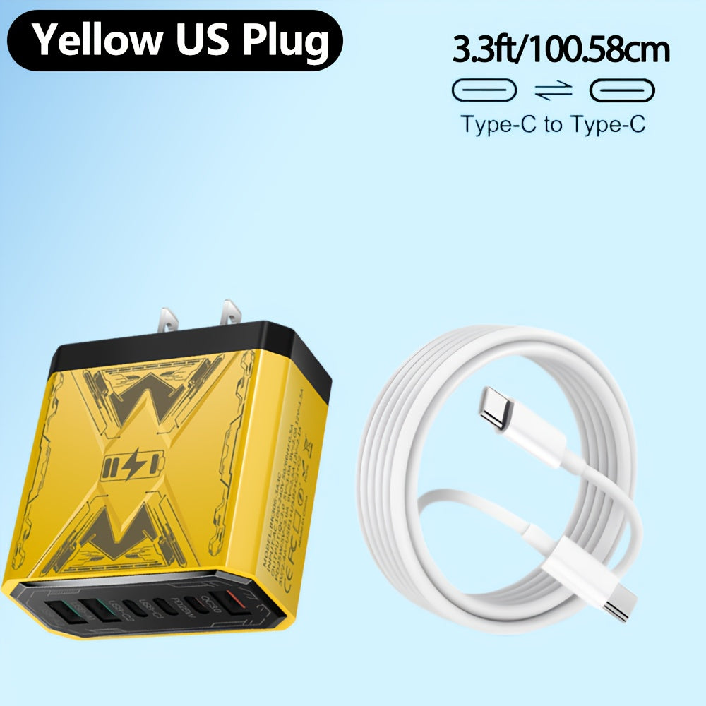 6-in-1 Fast Charger 3USB + 3Type-C Power Adapter with Indicator Light, QC3.0 Power Adapter Cube USB Wall Charger, for iPhone 17/ 16/ 15/ 13/ 13pro/ 12/ 12pro/ XR/ SE, Pro/ Mini/ Air