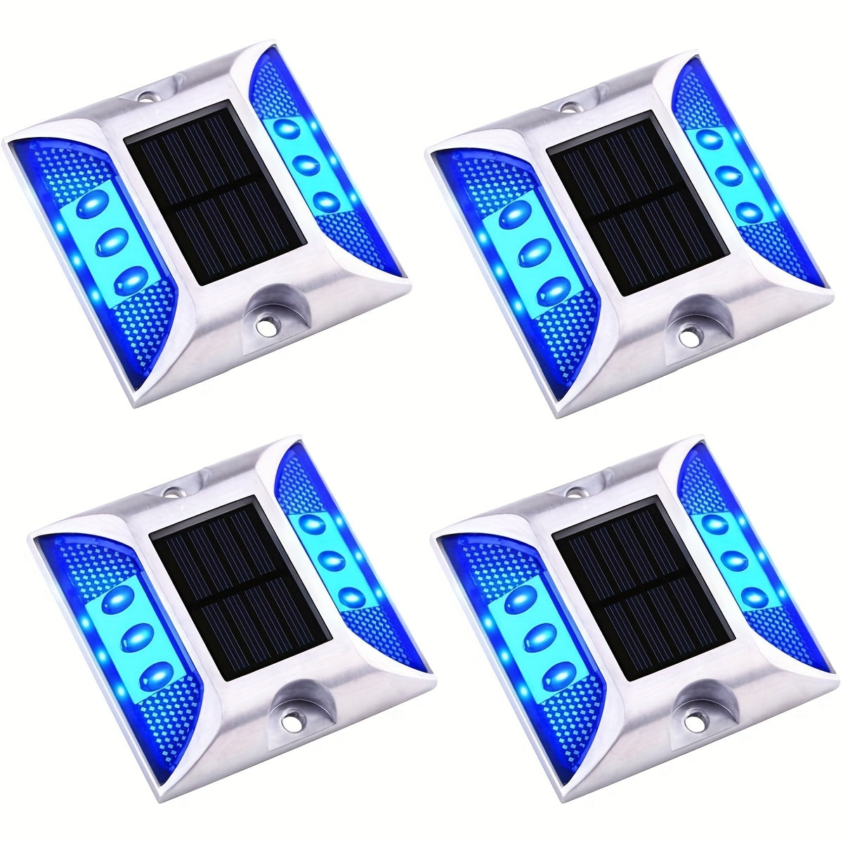 2/4 Pcs Solar Driveway Dock Lights, IP67 Solar Deck Lights, Outdoor Warning Step Lights Reflective Road Markers for Sidewalk Stair Garden Path Walkway (Red Green Blue Yellow Daylight White)