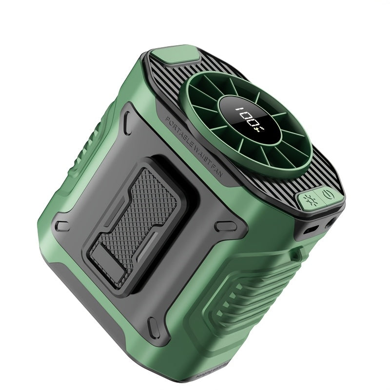 MOREDOR 5000mAh Portable Waist Clip Fan, Wearable Belt Personal Fan Rechargeable Battery, 5-10 Speed Levels with Flashlight, Hands-Free Neck Hanging Design, Ideal for Outdoor Travel Power Bank Use