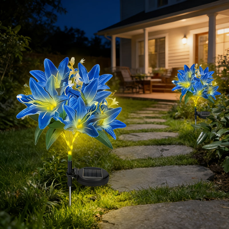Solar 7-Head Lily LED Garden Light, Realistic Lily Bouquet Shape, Wrapped String Light, Suitable for Outdoor Path, Lawn or Courtyard Decoration, Birthday Party and Wedding Decoration