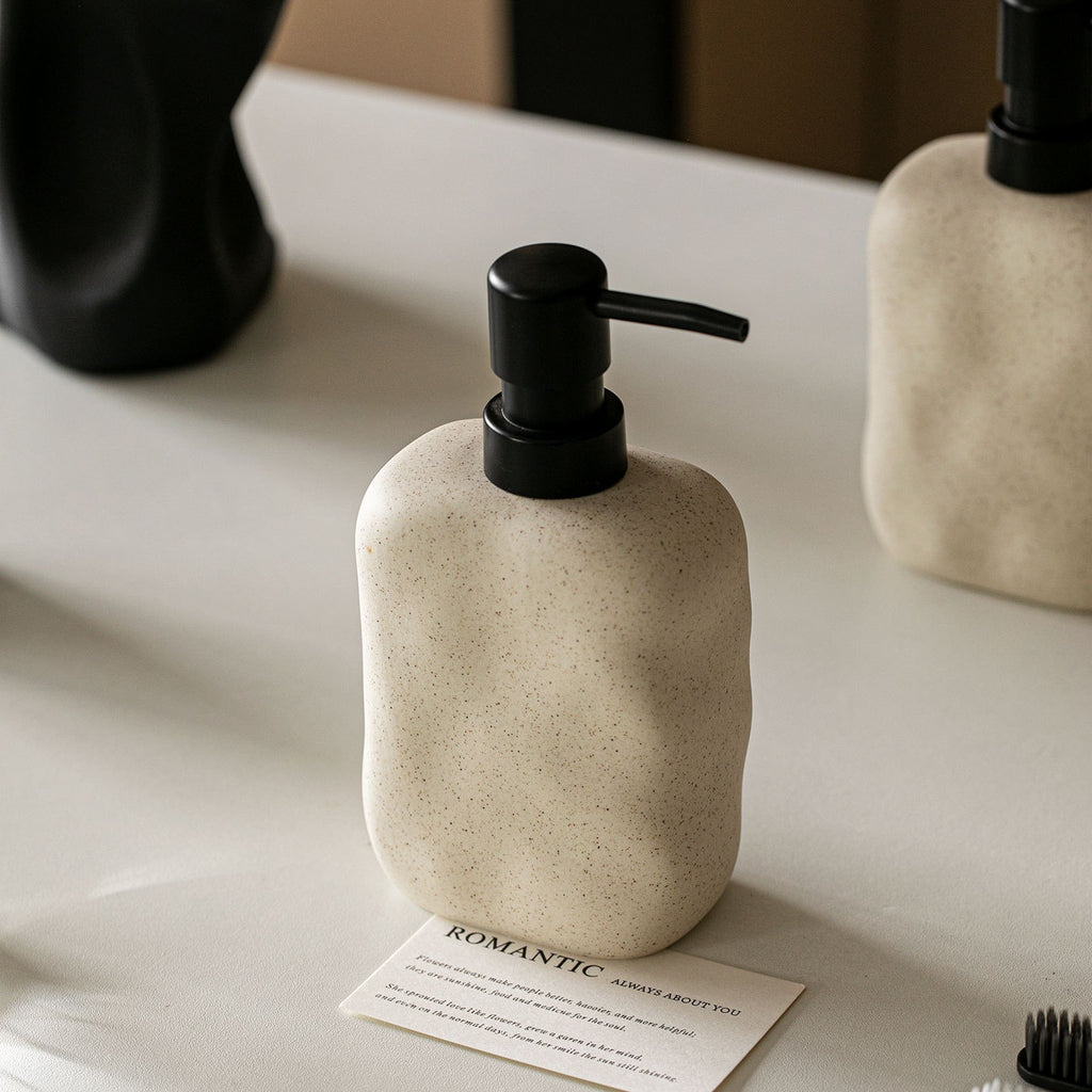 Wabi-Sabi Ceramic Refillable Bottle - Minimalist High-End Japanese Bathroom Bottle, Sand Color, for Hand Soap, Shampoo, Lotion, etc. Aesthetic & Practical Gift for Christmas for Lover & Friend – Elevate Your Space & Lifestyle