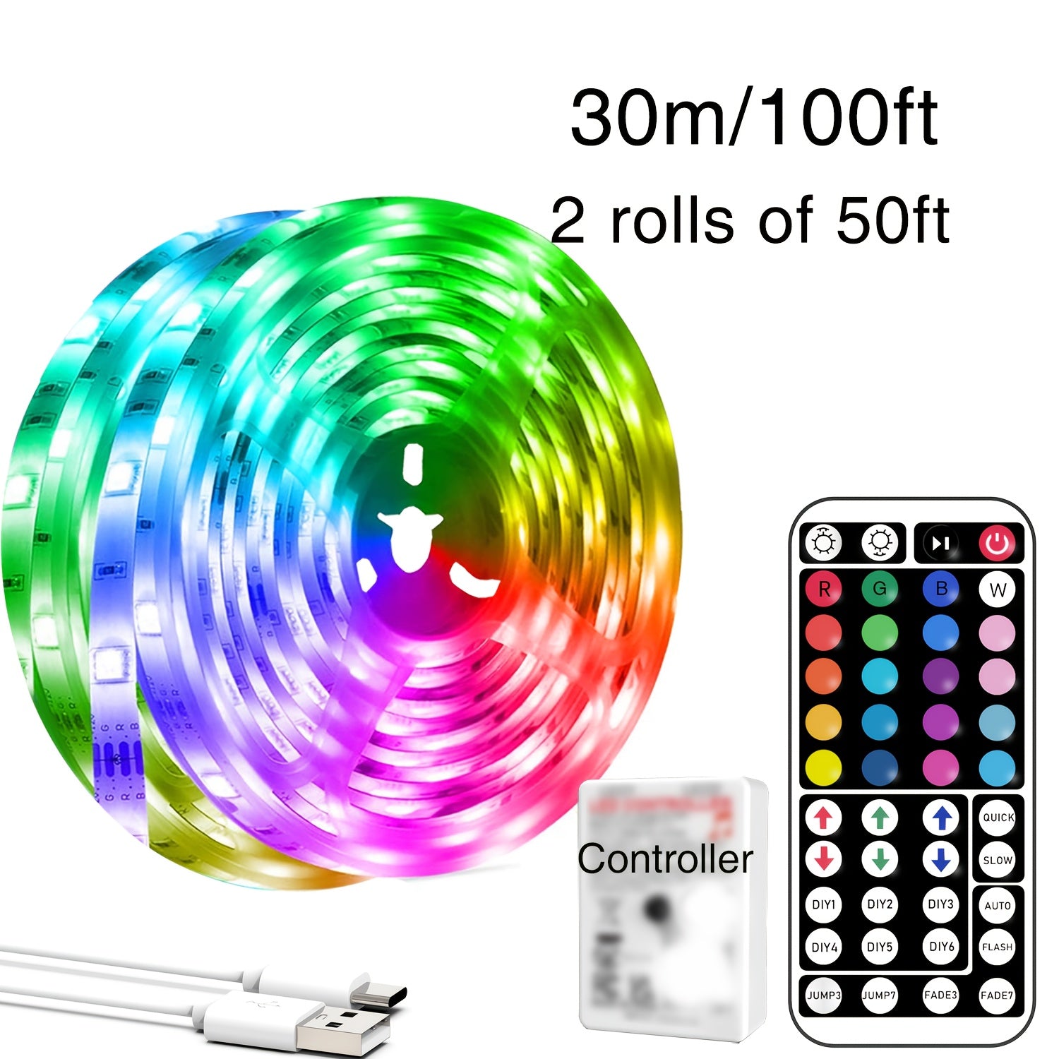 NBBUFF 卧室 LED 灯条，39.37英寸-1181.1英寸，RGB 灯带，带 44 键遥控器，颜色可调，USB 供电，适用于床头客厅，节日礼物，游戏派对装饰灯，电视背景灯，万圣节，婚礼酒吧装饰