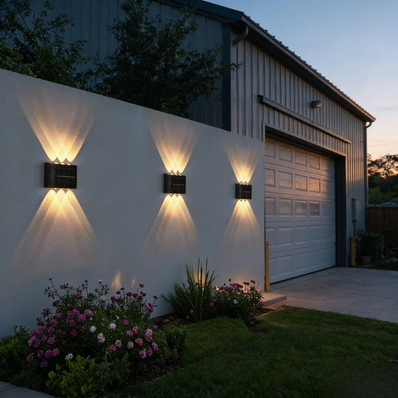 6LED Adjustable Solar Wall Washer Light, Up and Down Adjustable Convex Mirror Wall Light / Warm Light, Outdoor Landscape Light, Villa Lighting | Architectural Lighting, Courtyard Beautification | Villa Exterior Wall Art Wall Washer Light