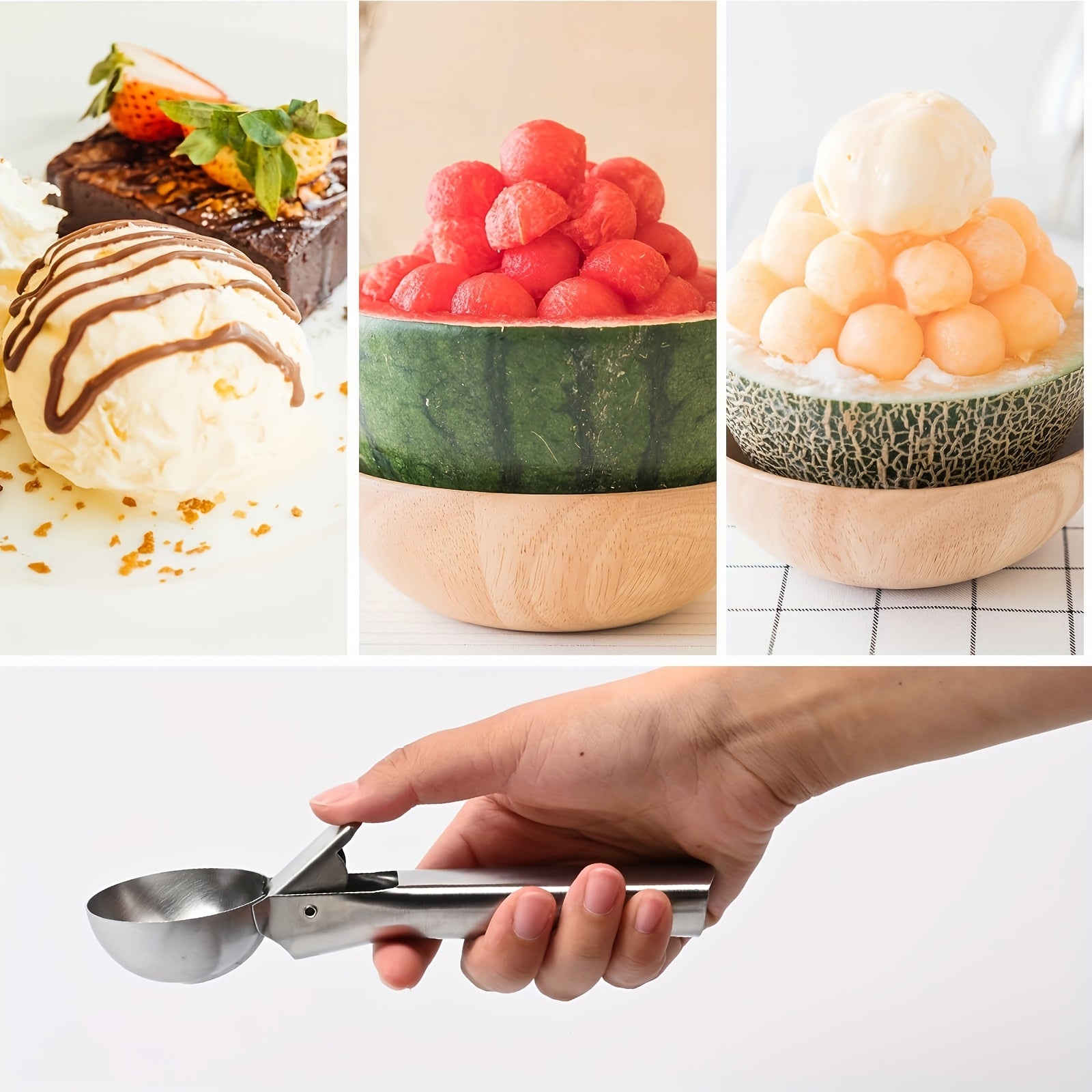 Stainless Steel Ice Cream and Fruit Scoop, Durable Round Melon Baller, Food Safe Scooper for Watermelon, Cantaloupe and Papaya