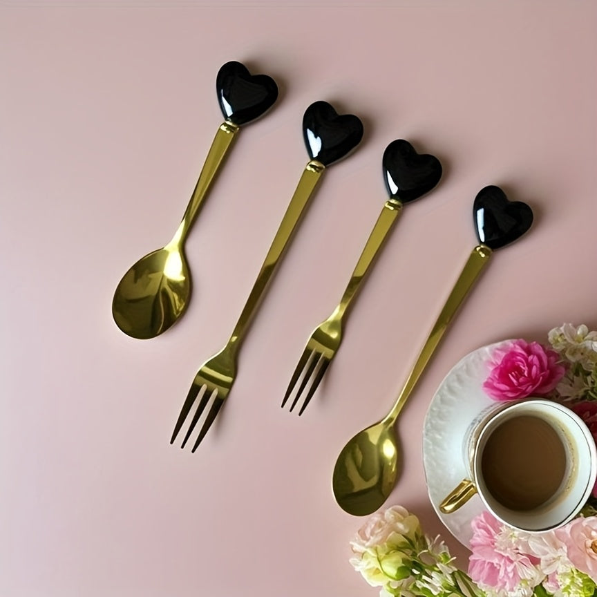 Luxury Stainless Steel Fork Spoon Set (2/4 Pieces), Fashion Tableware, Perfect for Afternoon Tea, Wedding, Cafe, Ideal Gift for Women, Travel Essential, Colorful Ice Cream Dessert Spoon for Summer Cake Yogurt
