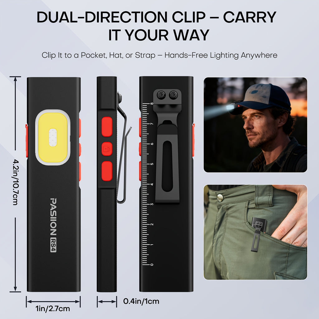 Rechargeable Red Laser EDC Flashlight, 1500 Lumen Flat Flashlight with Red & Blue Light - Small LED Flashlight, Multi-Color Side Light, Magnetic Base, USB-C Charging, Dual Switch for Inspection