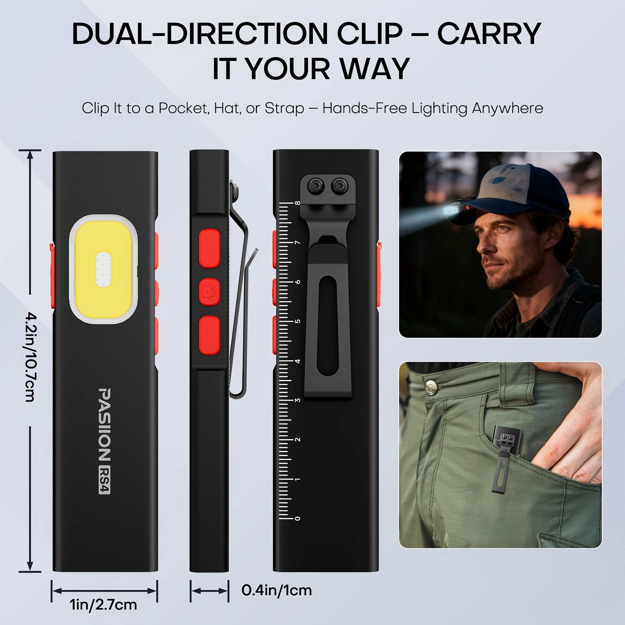 Rechargeable Red Laser EDC Flashlight, 1500 Lumen Flat Flashlight with Red & Blue Light - Small LED Flashlight, Multi-Color Side Light, Magnetic Base, USB-C Charging, Dual Switch for Inspection