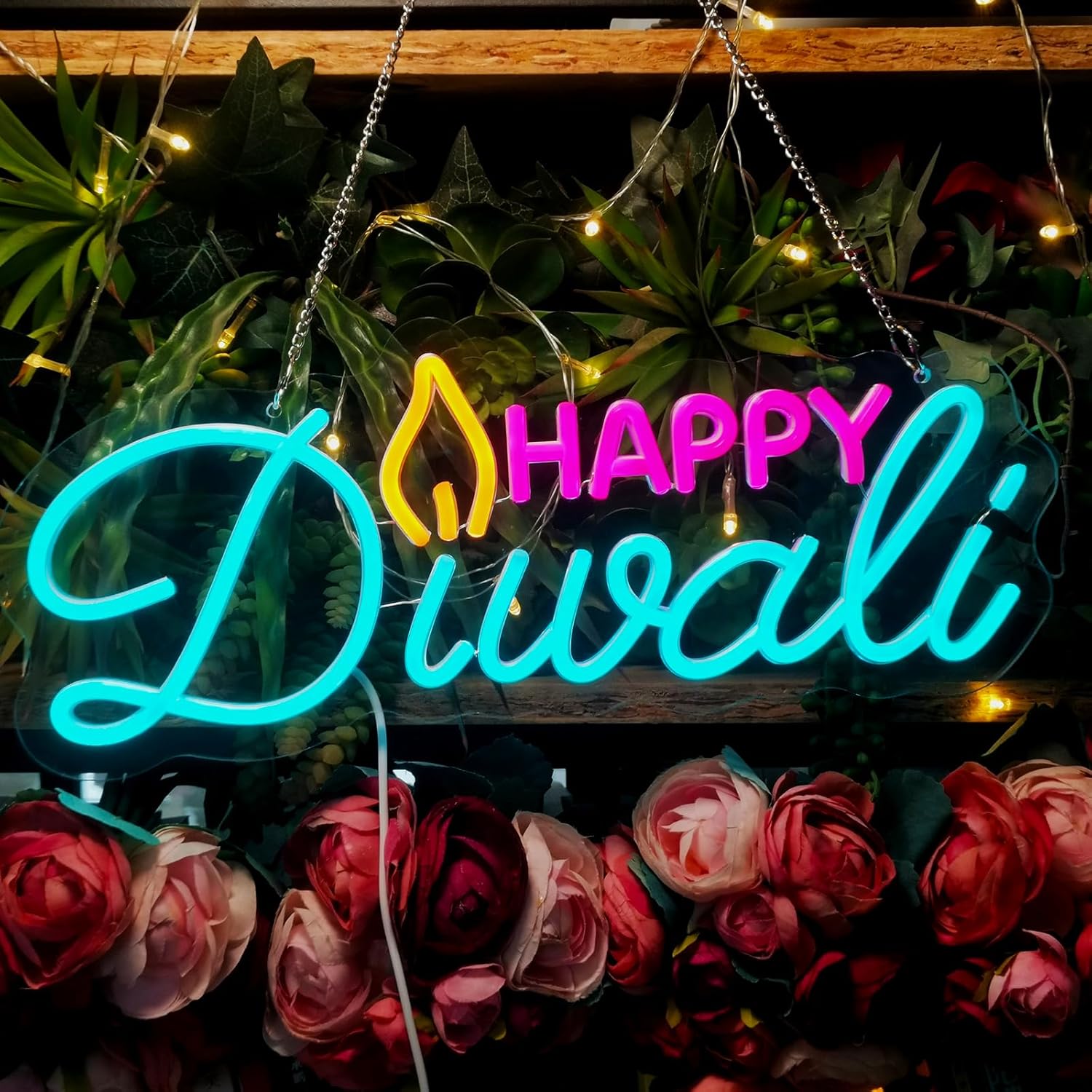 Happy Diwali LED neon light, festival light, oil lamp shape LED neon light, USB powered, home Diwali decoration, wall room bedroom decoration, neon light