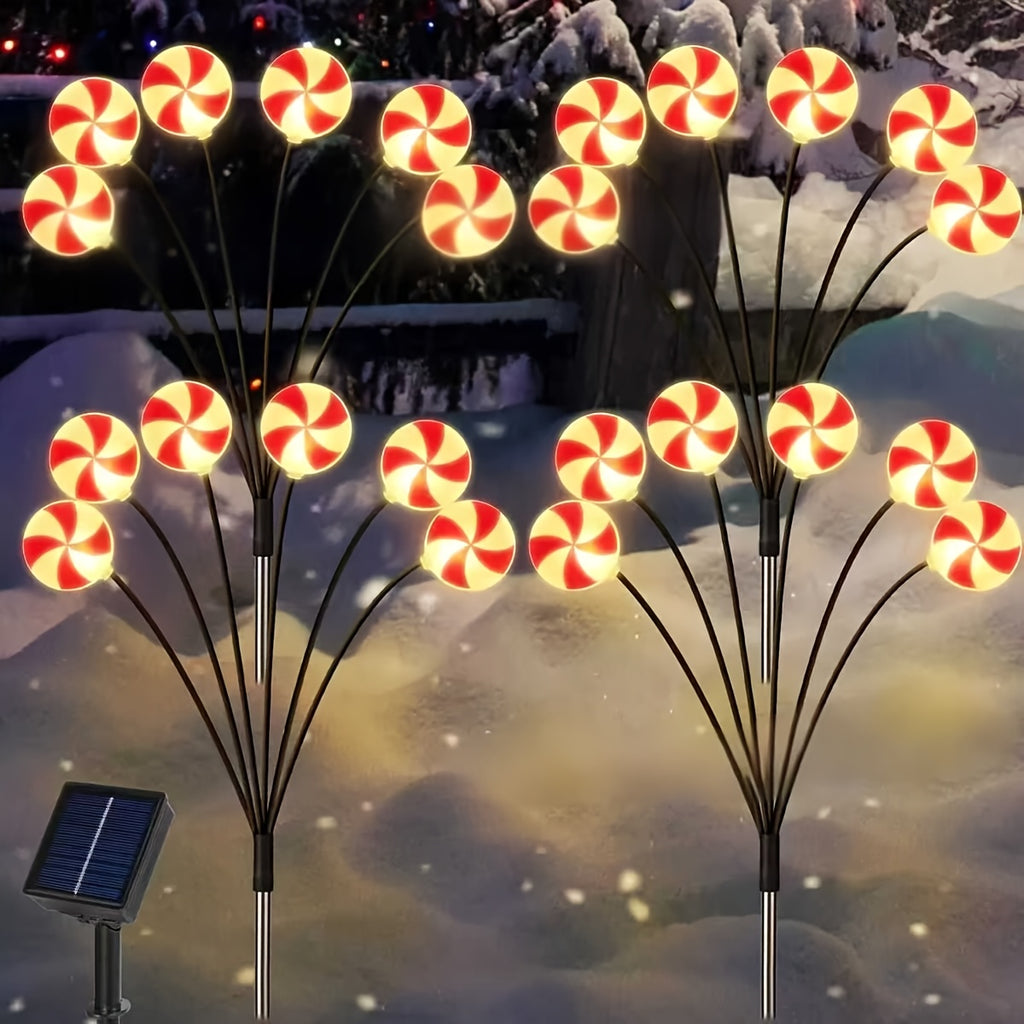 4 件装 圣诞装饰 24LED 棒棒糖圣诞灯,太阳能圣诞灯户外灯 带 8 种模式, 圣诞薄荷糖果通道庭院装饰花园/草坪/露台