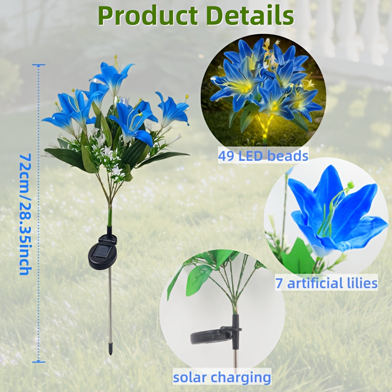 Solar 7-Head Lily LED Garden Light, Realistic Lily Bouquet Shape, Wrapped String Light, Suitable for Outdoor Path, Lawn or Courtyard Decoration, Birthday Party and Wedding Decoration
