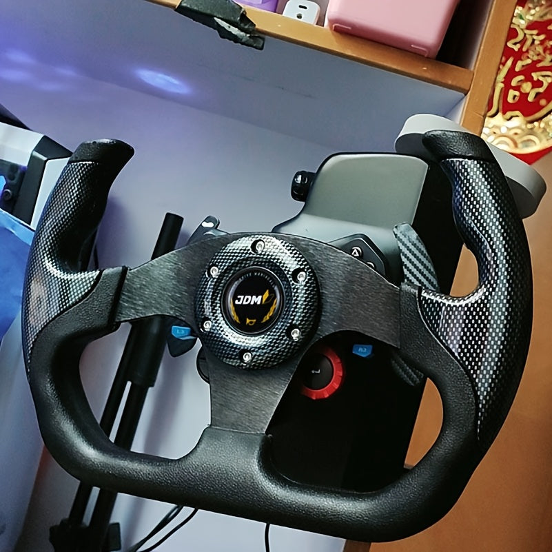 Universal 13 Inch 330mm Black Red Blue Carbon Fiber Pattern PU Leather Aluminum Alloy Half-Spoke Steering Wheel