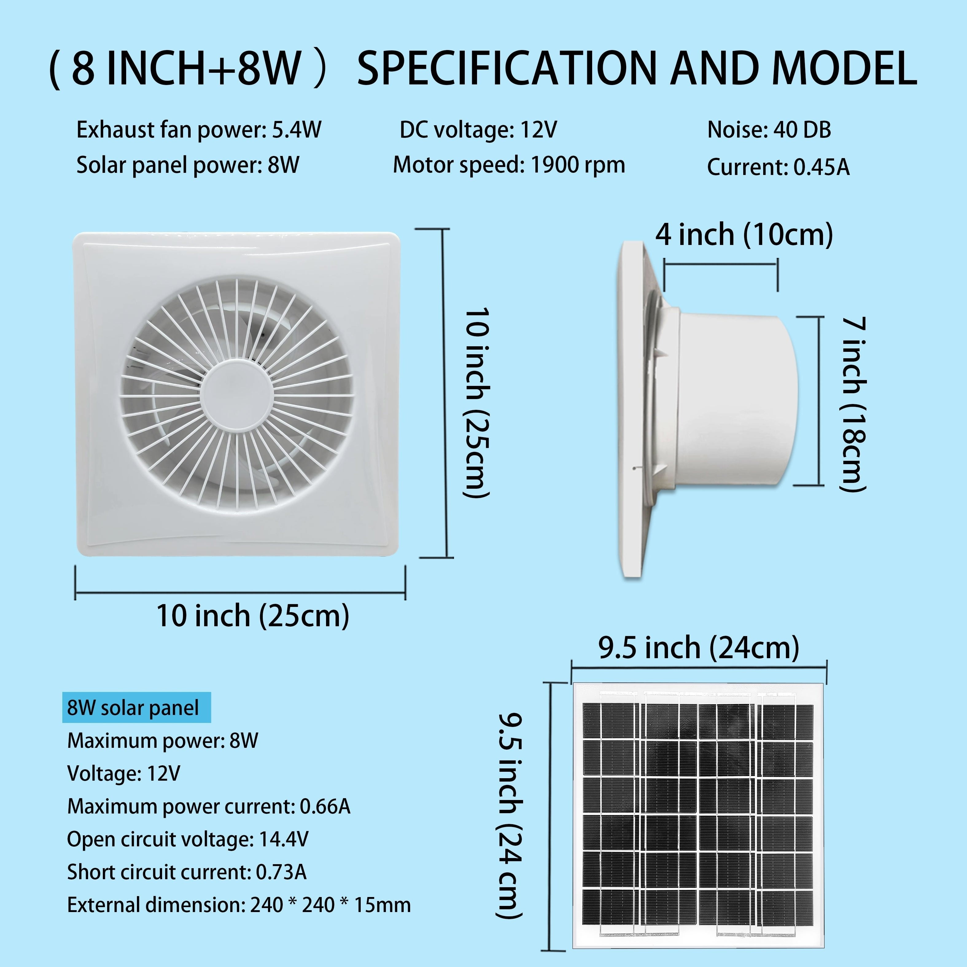 White 17W/8W/6W Solar Exhaust Fan, Optimize Air Circulation, Keep Space Cool, Perfect for Home, Greenhouse, Chicken Coop, Shed and RV Ventilation