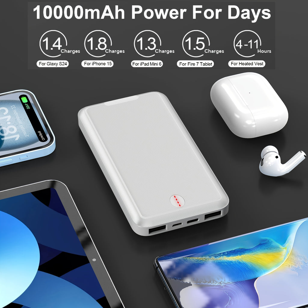 Three 10000mAh Power Banks with 5V3A Fast Charging for Mobile Phones, Tablets, Heated Jackets, And All-around Charging