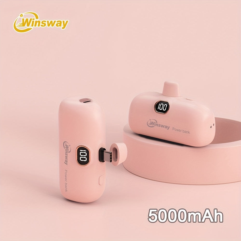 Winsway迷你便攜充電寶5000mAh，Type-C手機移動電源，LED數顯屏，適用於iPhone 17/17 Plus/16 Pro/16 Pro Max/iPad Pro/安卓手機，手機必備聖誕禮物