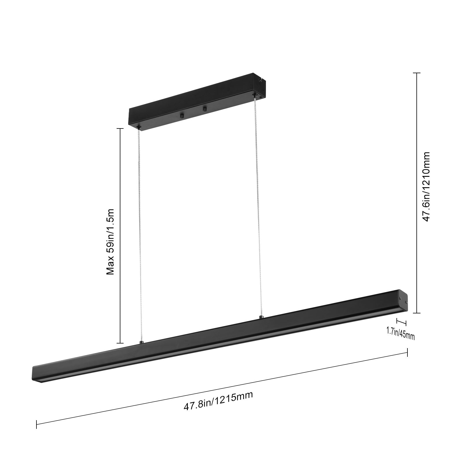 VEVOR dimmable linear pendant light 20W 47-inch LED linear fixture hanging lamp