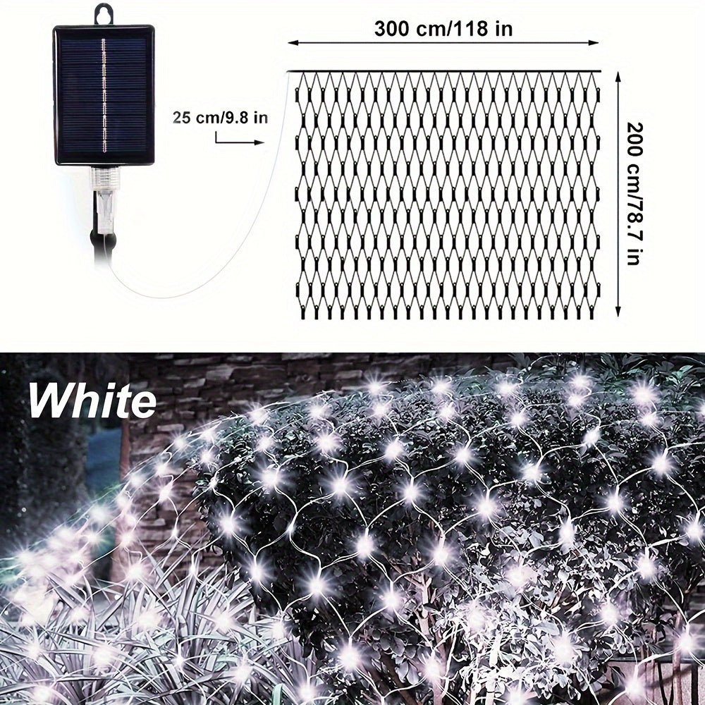 1包太阳能网灯-192 LED，9.8英尺x 6.6英尺8模式LED闪光网灯，适用于室外/室内使用-非常适合树木、景观、花园、屋顶、阳台、墙壁装饰-非常适合婚礼、生日、圣诞节、万圣节、派对 IP44