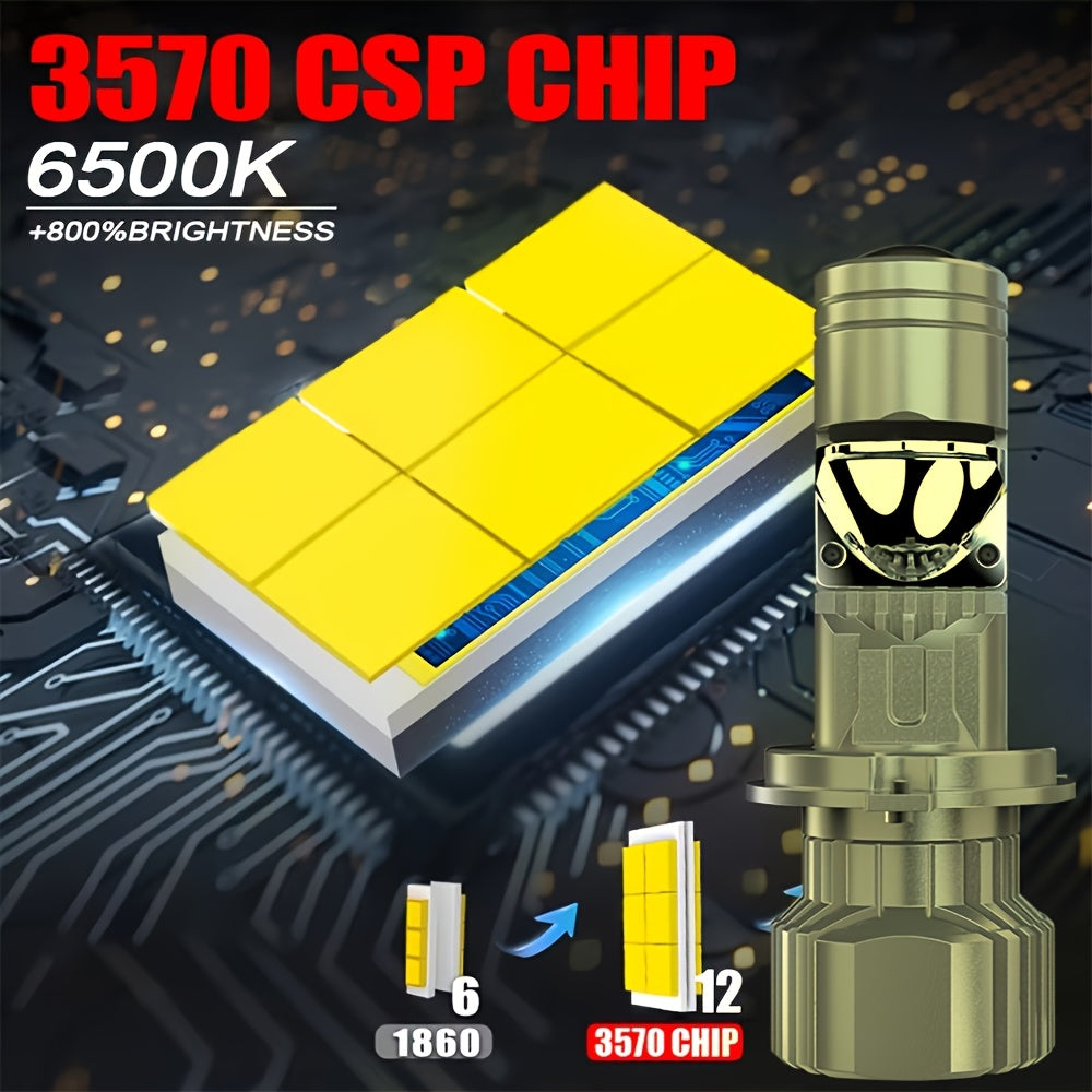 2-Pack H4 LED Bulbs, Car LED Headlights, 57860 Lumens, 6500K 360° Beam Angle, 6-Lens Spotlights with 3570 Chips, No Battery Needed, Easy to Install - B0070