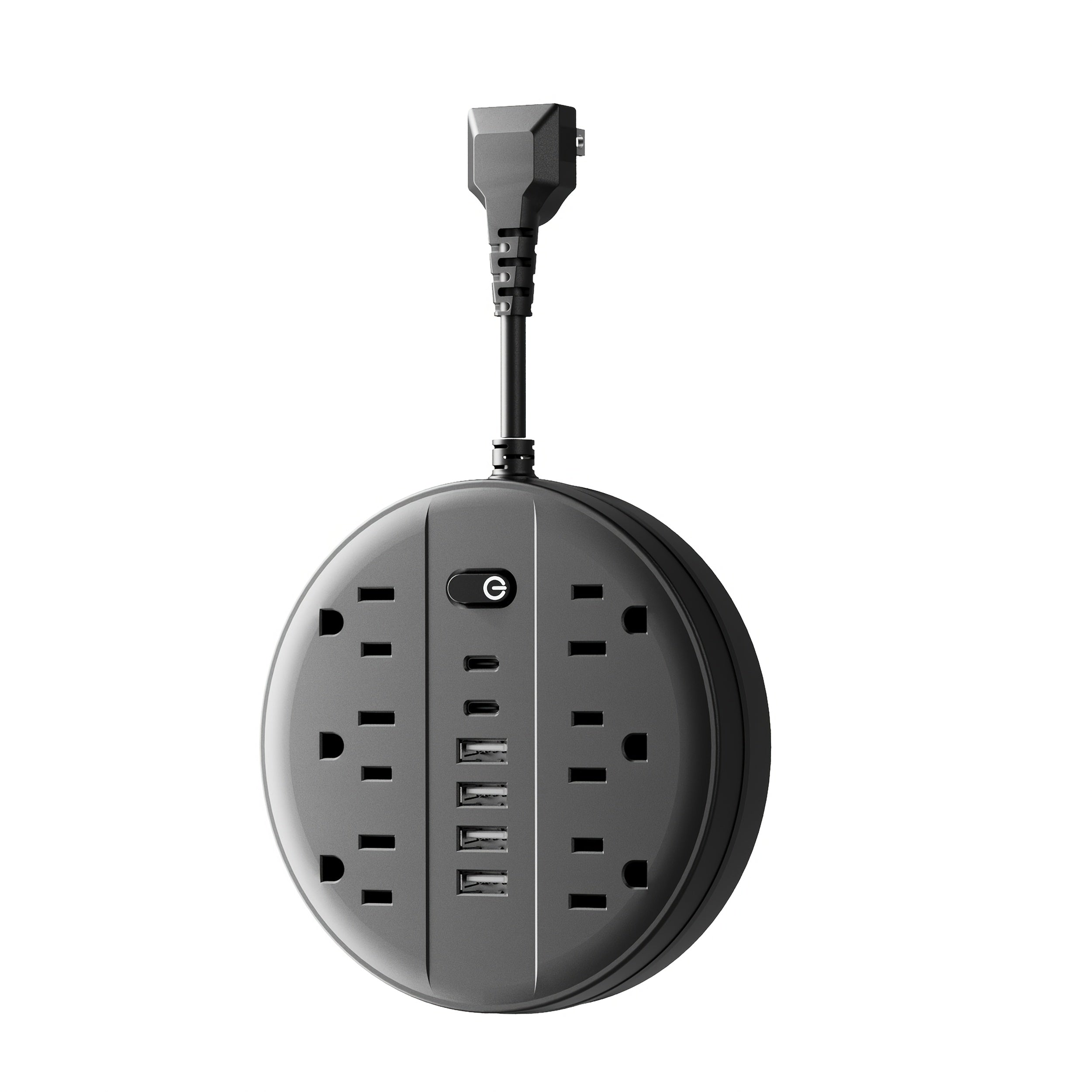 1pc 12-in-1 Multi-functional Power Socket With Surge Protector, 6 AC Outlets, 4 USB Outlets And 2 Type-c Ports. Wall-mountable Power Extension. Portable And Compact Design. Suitable For Home, Office And School. In White And Black.