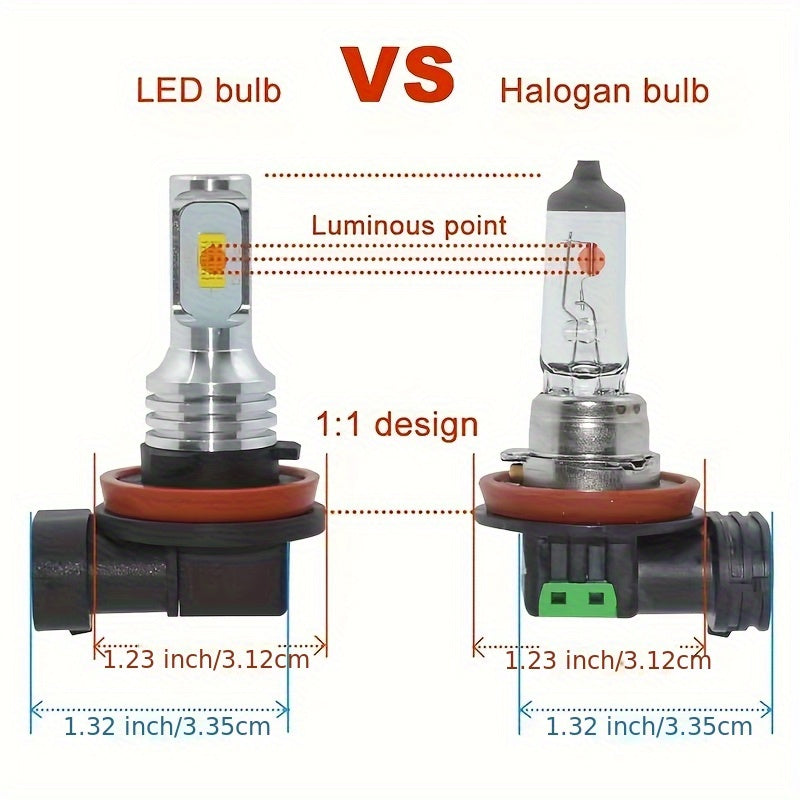 2-Pack H8 H9 H11 H16 LED Car Headlight Fog Light 6000K White 12V High/Low Beam Bulb Super Bright Driving Light, No Battery Included