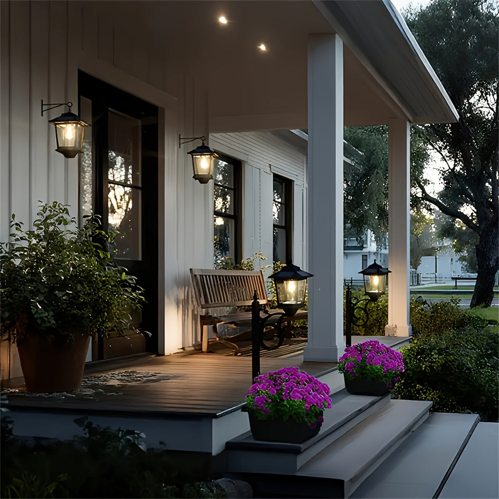 2 Pack Solar Wall Light Set, Designed for Outdoor Use, Equipped with 4 Solar Panels, LED Light Runs from Dusk to Dawn, Rustproof and Waterproof, Hooks Included